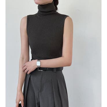 Matin Kin ノースリーブニットLサイズ MATIN KIM ニット セーター COLOR LINE POINT LOGO KNIT