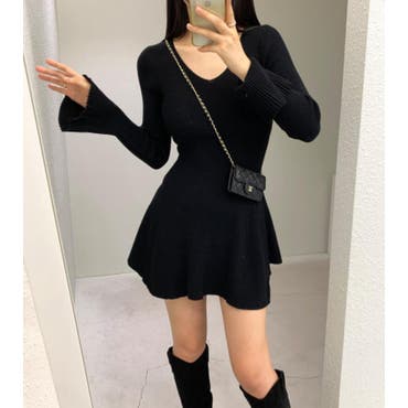 キャバ ドレスワンカラーVネックカシュクール五分袖Aラインミニ