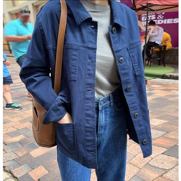 ノーカラーデザインコットンミリタリージャケット[品番：ZX000001822