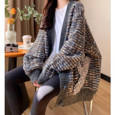 大人気！！千鳥柄厚手ニットカーディガン セーターレディース[品番