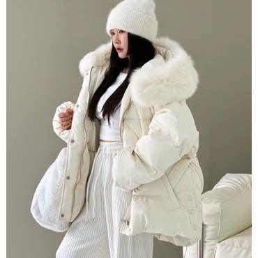 ベルト付き ファー 中綿ダウン ミディコート[品番：ORGW0009058]｜Ada