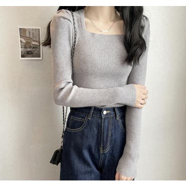 可愛らしく女性らしいシルエットを作ってくれる裾フリルニットトップス(裾フリル取り外し可能) ts13173 ベーシックなニットに裾フリルで可愛らしく女性らしいシルエット