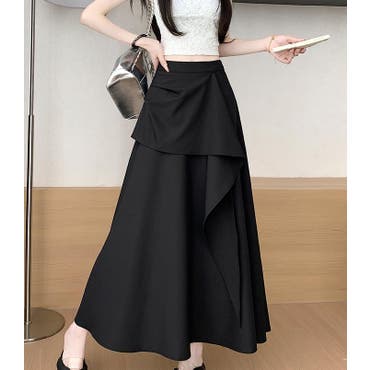 ハイウエストドレープデザインスカート ロングスカート[品番