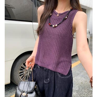 フラワー刺繍ニットキャミ 花柄 ショート丈[品番：SHNW0007096