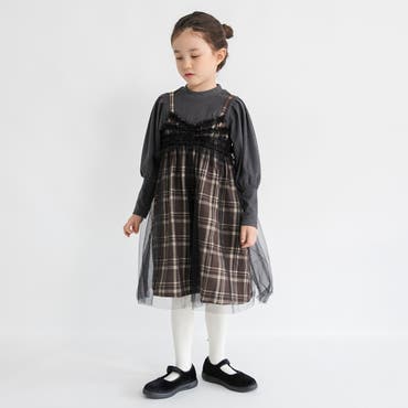 ロゴスウェット切り替えチェックデザインワンピース[品番：VINK0001080