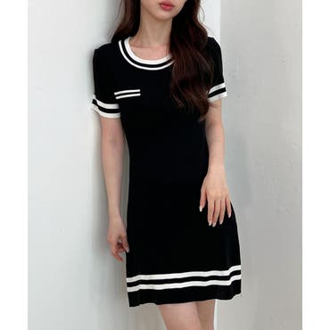 海風を感じるマリンルックフレアミニ丈ワンピース[品番：GXAW0001184