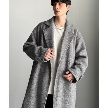 ツイード風ウール ステンカラーコート グレー[品番：TKQJ0013540