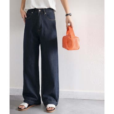 ハイウエストステッチデニムパンツ ワイドパンツ ベルテッド[品番 ...