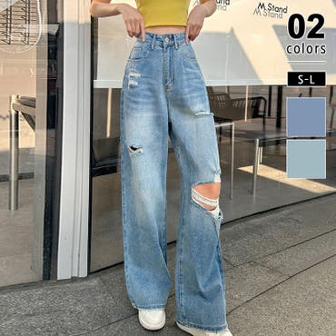 韓国 ハイウエスト ダメージ デニム パンツ ジーパン 3色 66.jpg