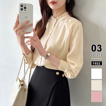 ボリューム袖トップス Aライン ラウンドカラー 大人可愛い 上品 長袖   【ltpss24-220】【to25】【即納：1-5営業日】【送料無料】ユ込3 ボリューム袖トップス Aライン ラウンドカラー 大人可愛い 上品