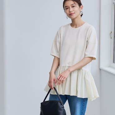 ユアーズ ur's アシンメトリーフリルドッキングTシャツ （ホワイト） アシンメトリーフリルドッキングTシャツ | ur's（ユアーズ）