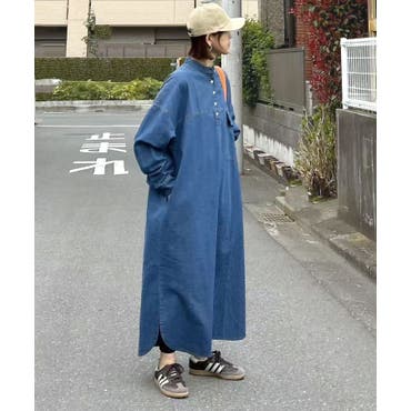 デニムワンピース ロング 長袖 アウター 体型カバー dms02[品番