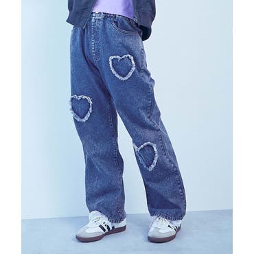 ハートダメージデザインストレートデニムパンツ[品番：VINK0003112
