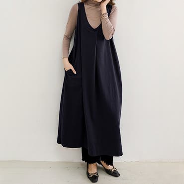ノースリーブVネックワンピース ロング丈 カジュアル[品番