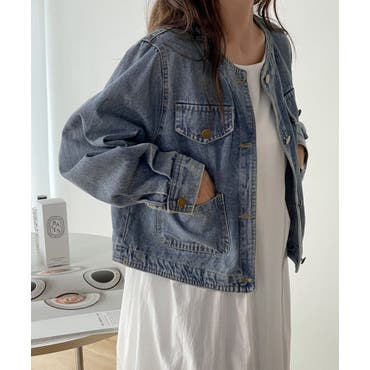 TO BE CHICノーカラー デニム×モヘア ジャケット ノーカラーデニムジャケット デニムジャケット Gジャン[品番