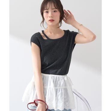 ふくれジャガードリボントップス ふくれジャガード素材が目を