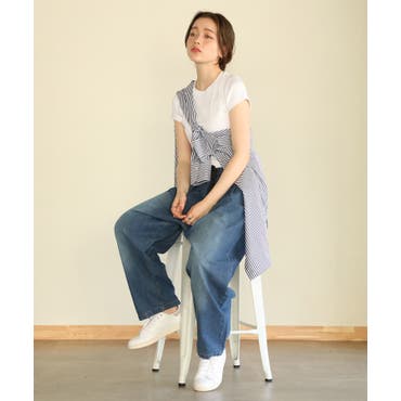 BACKリボン ハイウエストデニムワイドパンツ[品番：PPNW0004169