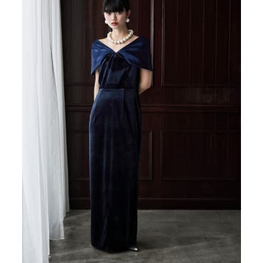 ビジュー刺繍チュール袖ロングドレス レース チュール[品番