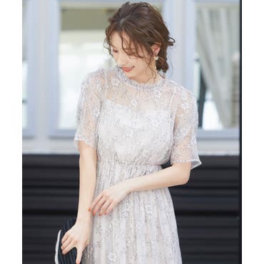 レースワンピース 韓国ファッション ワンカラー[品番：SHNW0003878 