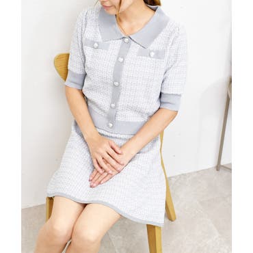 patou 34 アイボリーミニワンピース 配色ポロニットミニワンピース（ワンピース）｜Chico（チコ）の