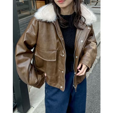 裏フェイクファーショートモッズコート[品番：PA000009559
