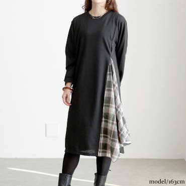 幾何学柄切替サックワンピース[品番：LAVW0011626]｜Leilian PLUS
