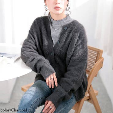 フェイクファーニットカーディガン 韓国ファッション ハイウエスト