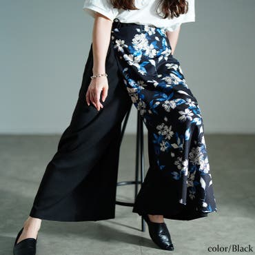 花柄シフォン×花柄生地 3D風パンツ[品番：SRSW0002499]｜ScoLar