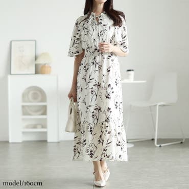 モノトーン花柄カシュクールワンピース[品番：MJNW0000868]｜me Jane