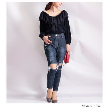 GYDA サイドオープンニーハイスキニーデニムパンツ サイズM 美品 サイドオープンニーハイスキニーデニムパンツ[品番：MKSW0032998