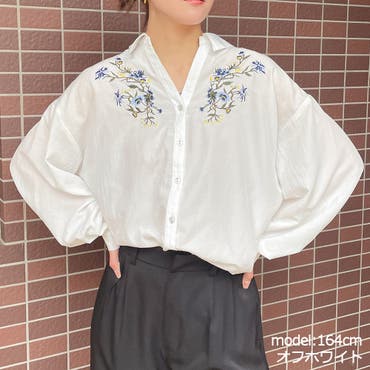 オープンカラーとろみ刺繍シャツ(花柄 半袖 開襟シャツ[品番