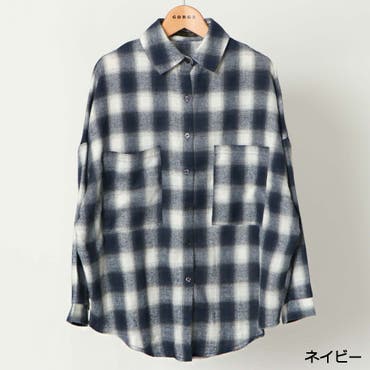 チェックと総柄のアシメパッチワークシャツ[品番：SRSW0000296