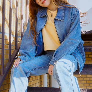 デニムジャケット オフショルダー ショート丈 長袖 セクシー系[品番