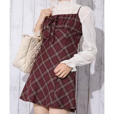 オフショルダーチェックシャツワンピース チェックオフショルダーシャツワンピース[品番：PPNW0000545