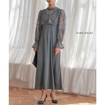 チャイナ風 レース ベルスリーブ シアー ドレス 五分袖 nk4692 ベルスリーブ チャイナ風 ロング[品番：BECW0001934]｜kana