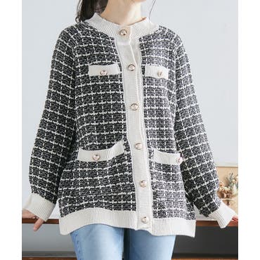 ラメ入りツイードニットジャケット/洗える/WEB限定サイズあり[品番