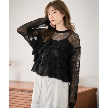 ハイネック シアーラメトップス[品番：ADEW0004369]｜ad thie