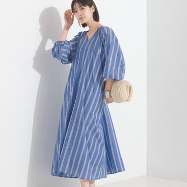 直営店‐Chloe‐ SALE! ベルト付き ストライプ シャツ ドレス ひもベルト付きストライプシャツワンピース[品番：SHNW0008845