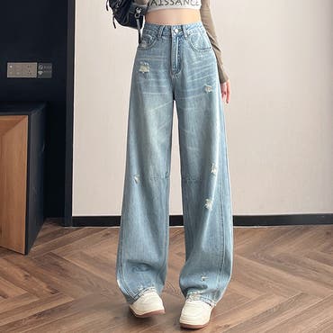 韓国 ハイウエスト ダメージ デニム パンツ ジーパン 3色 miniministore ダメージ デニムパンツ ハイウエスト韓国
