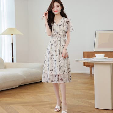 花柄 ワンピース シフォン[品番：JSFW0014083]｜JS FASHION