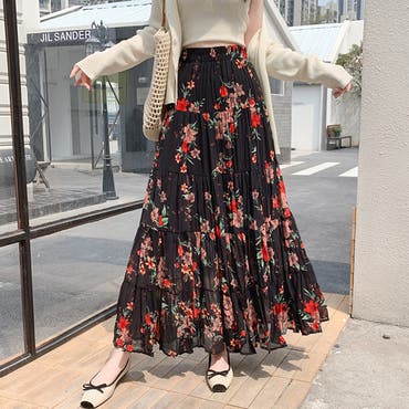 小花柄プリントマジョリカプリーツスカート
