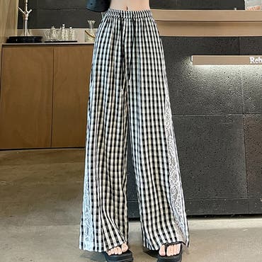 完売レアギンガムチェックストレートワイドパンツ セール】WEGO/ギンガムチェックワイドストレートパンツ（その他