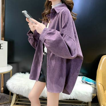 コーデュロイシャツ パープル ビッグシルエット[品番：DCTW0003004