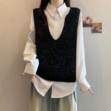 G2107300143 千鳥柄ニットベスト レディースファッション[品番