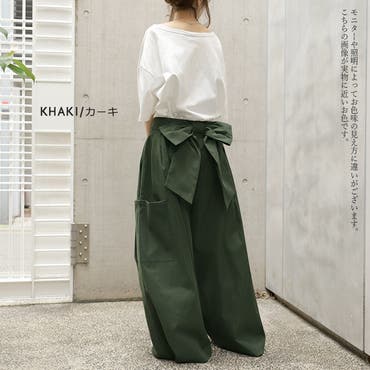リボンでウエストにアクセント。リボン付き ガウチョパンツ