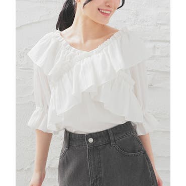 2WAYオフショルシャーリングブラウス[品番：MKSW0058021