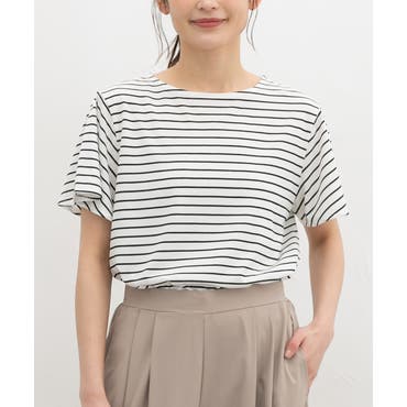 ボーダーフレンチスリーブTシャツ コットン100％・フレンチスリーブ ボーダーTシャツ[品番：ADEW0004046
