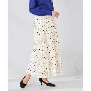 ドット柄シフォンプリーツロングスカート ロングスカート