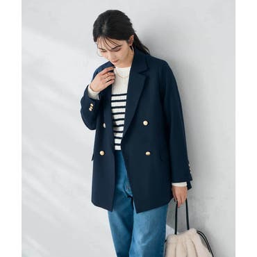 ラナテック メランジツイル ダブルジャケット 紺[品番：TKQJ0020292