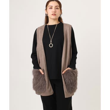 は*ん様 【美品】定価14万円3wayベスト付カシミヤ フォックスファーアンサン カシミヤ混 ファー付きベスト フォックスファートリミング[品番